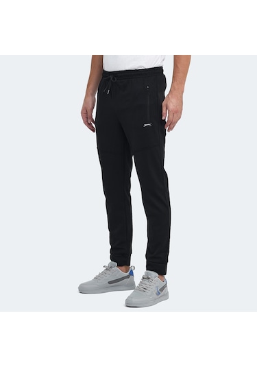 Slazenger ONLY IN Erkek Fermuar Cepli Siyah Eşofman Altı