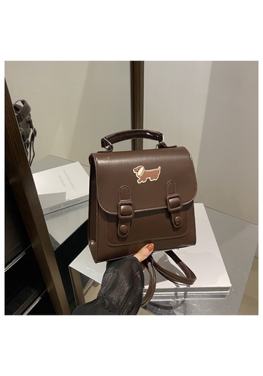 Kontrast Renkte Tasarlanmış Sırt Çantası Ve Çapraz Çanta-kahveren Kahverengi