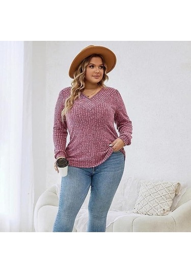 Tongxida Sonbahar-kış Kadın Uzun Kollu V Yaka Çukur Kazak Siyah, Büyük Beden, El/makine Yıkama Siyah