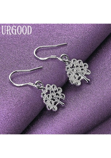 925 Ayar Gümüş Ağaç Damla Küpe Moda Takı