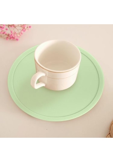 Yeşil Bardak Altlığı Isıya Dayanıklı Kaymaz Yükseltilmiş Kenar Yuvarlak Dökülmeye Dayanıklı Tezgah İçecek Kahve Çay Yeşil