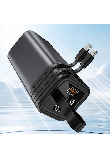 20.000 Mah Powerbank 65w Hızlı Şarj Destekli Dijital Ekran Göstergeli Fenerli Siyah