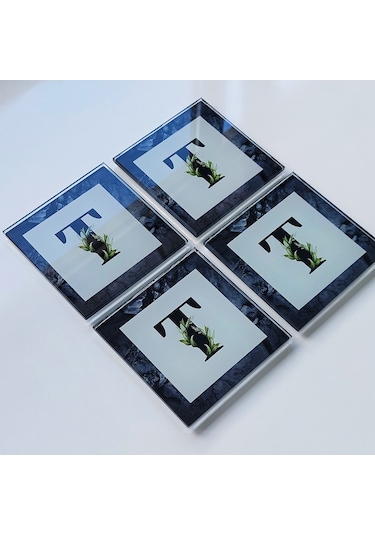 Decorita Cam Bardak Altlığı T Harfli Tasarım 4'lü Takım 10 x 10 CM Çok Renkli