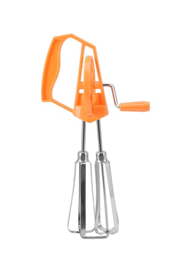 Geeroyoo Stainless Steel El Döndürmeli Çift Başlı Elle Kek Hamuru, Yumurta Ve Yağ Karıştırıcı - Otomatik Rotasyonlu, Dayanıklı, Turuncu Turuncu