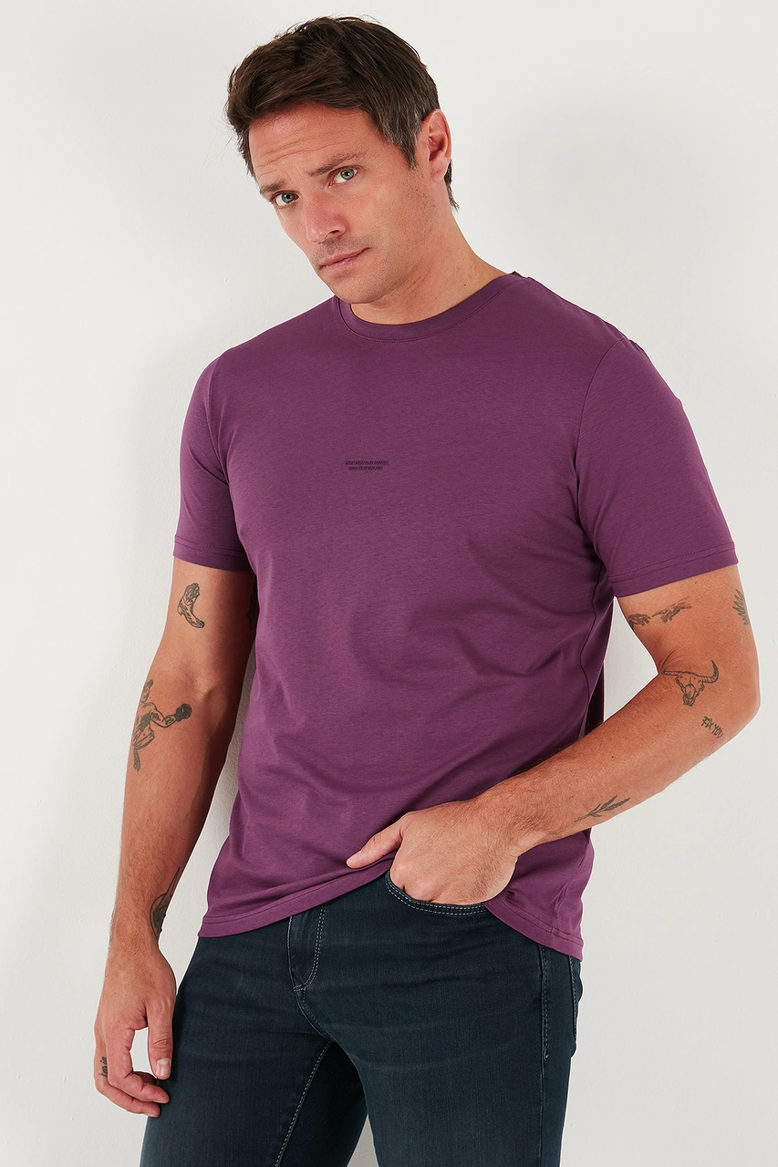 Buratti Yazı Detaylı Pamuklu Regular Fit Bisiklet Yaka Erkek T Shirt 59020203 Mürdüm