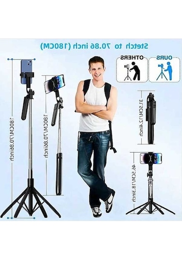 Tysm Joyjadehub 1800mm Kablosuz Selfie Çubuğu Tripod, Bluetooth Uzaktan Kumanda, İos Uyumlu Ve Android Uygun 1pc