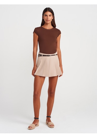 Dilvin 31779 Bisiklet Yaka Basic T-shirt-açık Kahve Açık Kahve
