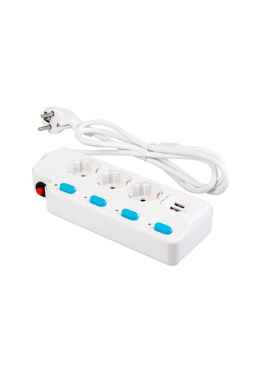 Termal Akım Korumalı 2500w 10 Amper 3 Lü Priz 1.5 Metre Uzatma Kablosu Çoklu Priz 2 Usb Çocuk Korumalı 1