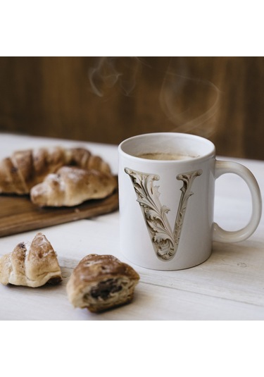 V Harfi Bardak, Monogram 330 Ml Barok Oymalı Görünüm Beyaz