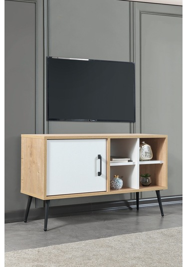 3111 Şile Metal Ayaklı Metal Kulplu 100 Cm Tv Ünitesi - Beyaz Safir Beyaz - Safir