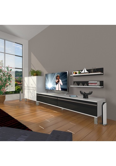 Decoraktiv Eko On Mdf Std Krom Ayaklı Tv Ünitesi Tv Sehpası Beyaz - Siyah