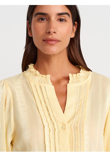 Dilvin 5807 Nervür Detaylı Balon Kol Gömlek-açık Sarı Açık Sarı