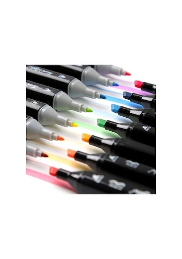 24 Renk Marker Resim Mimari Ve Grafik Tasarım Kalemi 24 Lü Çift Taraflı Marker Keçeli Kalem Seti Çok Renkli