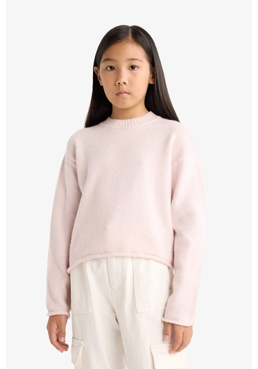 Defacto Kız Çocuk Standart Fit Bisiklet Yaka Triko Kazak F0108a825wnpn692 Pembe