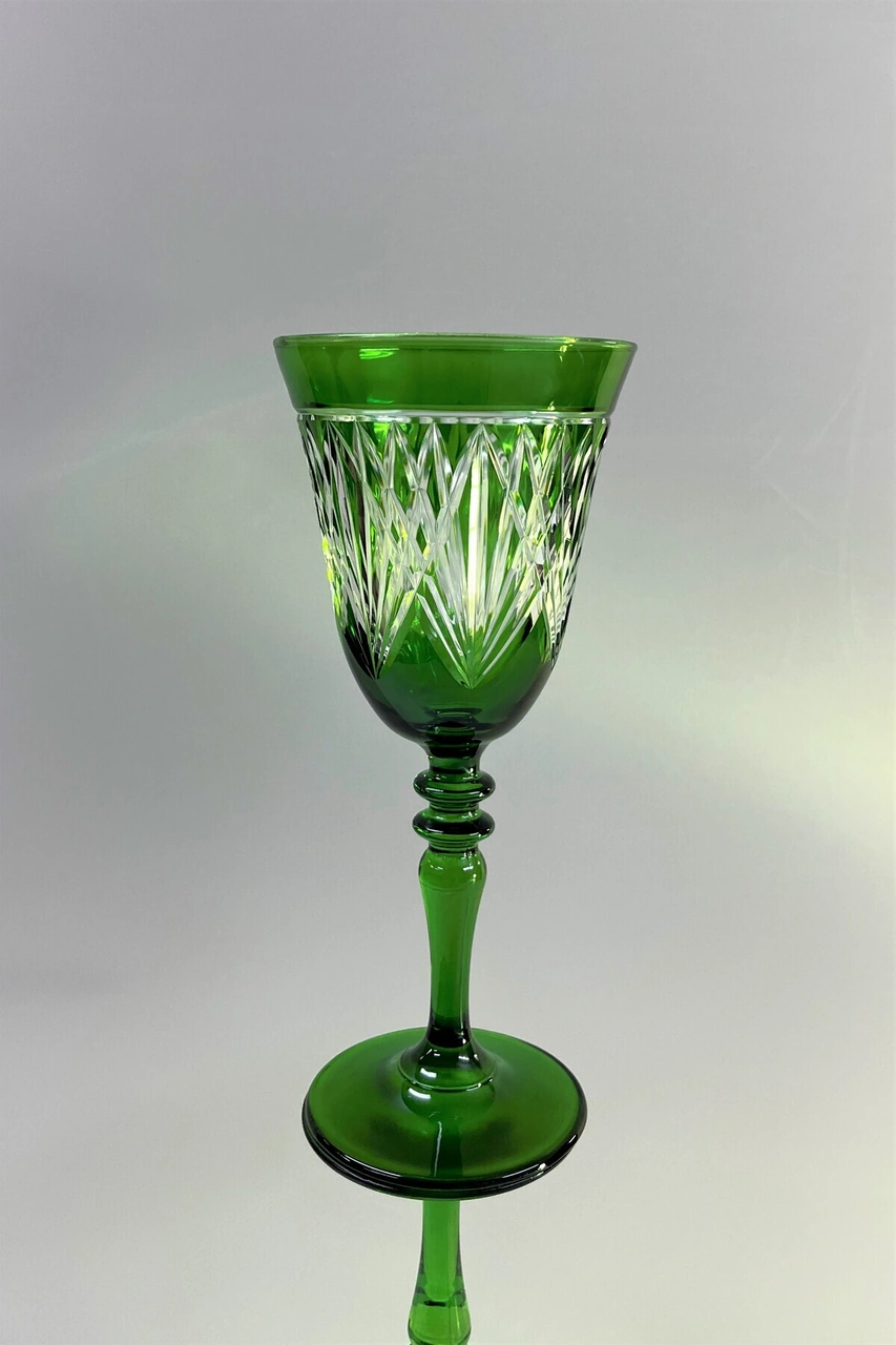 Bella % 100 El Yapımı Dekorlu Cam Kadeh Bardak Paşabahçe Yeşil