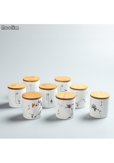 Bambu Kapaklı Seramik Çay Caddy Taşınabilir Seyahat Mühürlü Teneke Kutu Mutfak Depolama Şişe Baharat Gıda Kavanoz B Diğer