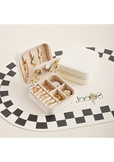 Gateesat Mavi Kapaklı Seyahat Çantası Aynalı Küçük Takı Kutusu Yüzük Küpe Kolye Mavi