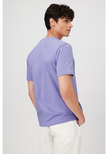 BASKILI BASIC KISA KOL ERKEK T-SHIRT LİLA Lila