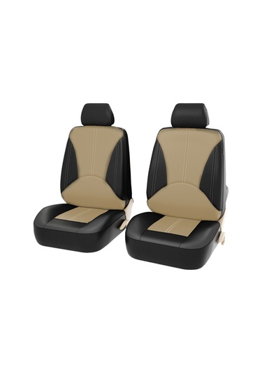 Yaozixa Bej-siyah Deri Oto Koltuk Kılıfı 4'lü Set - Havalandırmalı, Toz Koruyucu, Pvc Deri Ve Kompozit Sünger