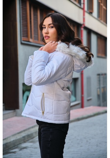 Toridas Günlük Kürklü Şişme Kadın Mont 807beyaze2 001