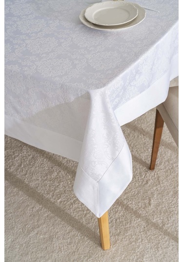 Damascus Beyaz Masa Örtüsü 160x220 Cm Beyaz