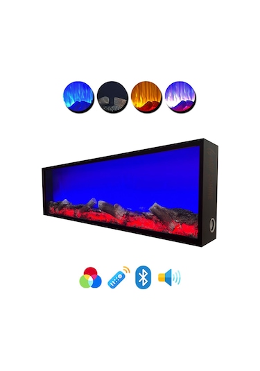 Arif Şömine Dekoratif Yapay Elektrikli Şömine - 120x35x15 Cm - Farklı Renk Mod'ları, Kumandalı, Bluetooth