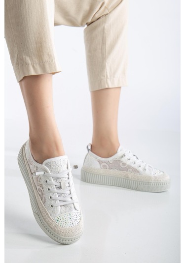 Suins Montero Model File Dantel Detaylı Kadın Spor Ayakkabı Sneaker Beyaz