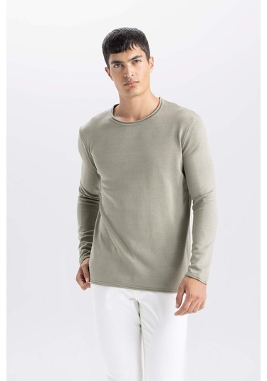 DeFacto Relax Fit Bisiklet Yaka Basic Düz Triko Kazak D3278AX24WNKH461