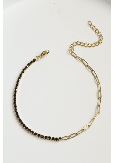 Kadın Çelik Bileklik İnce Suyolu Elips Mix Zincir Bileklik Siyah