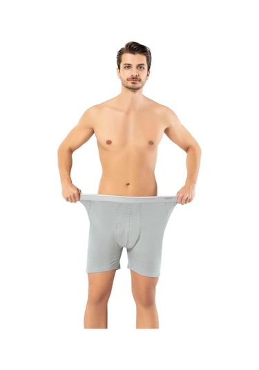 Erdem Erkek Pamuk Elastan Uzun Boxer 1470 - 3 Adet Gri