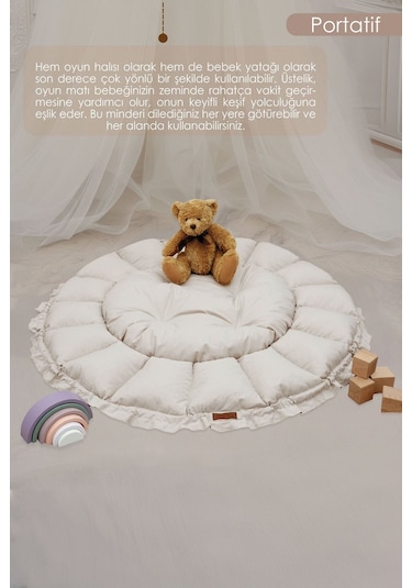 Mordesign Bebek Yatağı Ve Oyun Halısı, Babynest, Yenidoğan Oyun Halısı, Açılır/kapanır Yatak, Bloom Serisi 135 X 135 Bej
