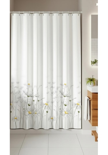 Tropik Home-daisy Papatya-çift Kanatlı Banyo Duş Perdesi 110x200 Yeşil