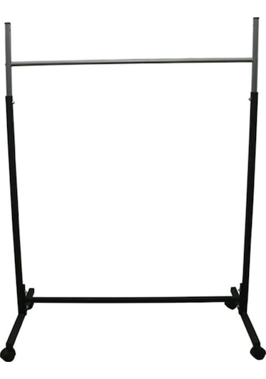 Teknor Paslanmaz Tekerlekli, Siyah Metal, Konfeksiyon Elbise Kıyafet Askılık Portatif Askılık Siyah