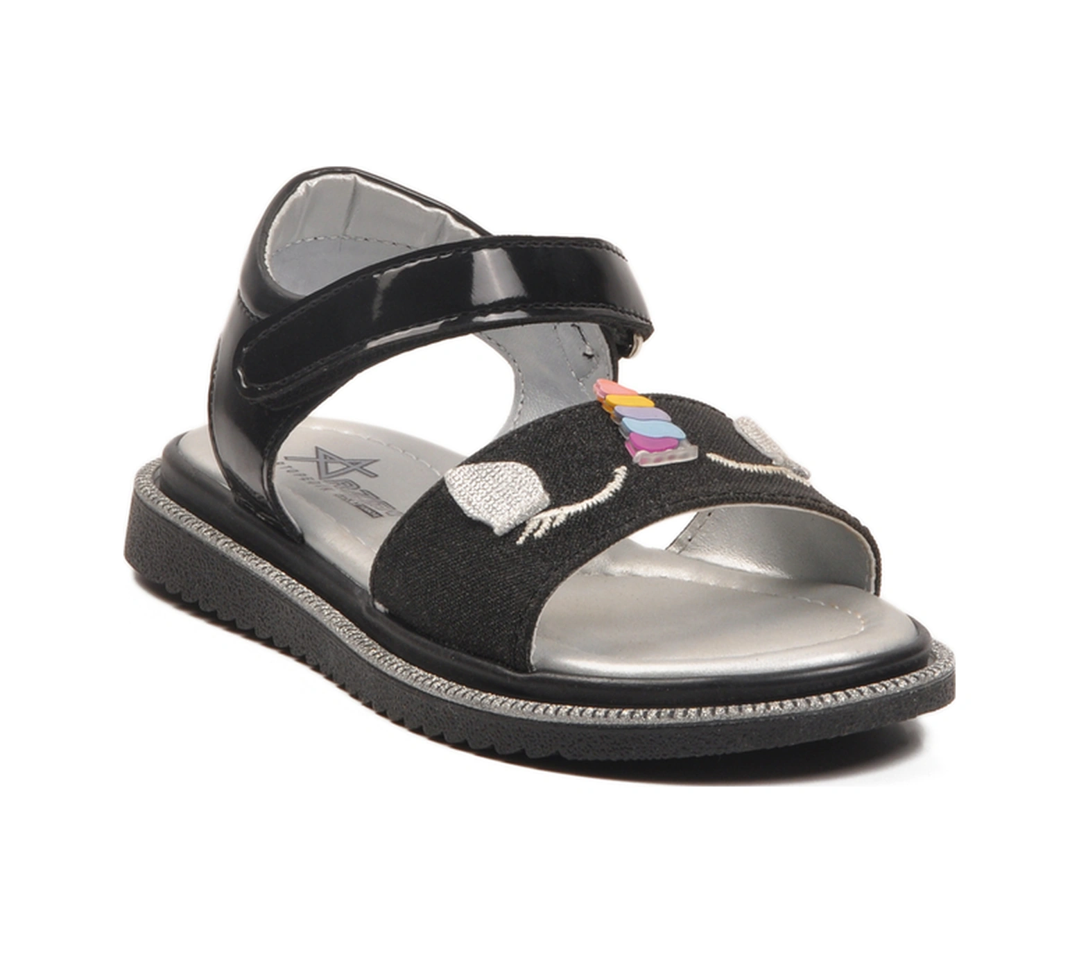 Aspor Siyah Simli Cırtlı Kız Çocuk Düz Sandalet Çok Renkli