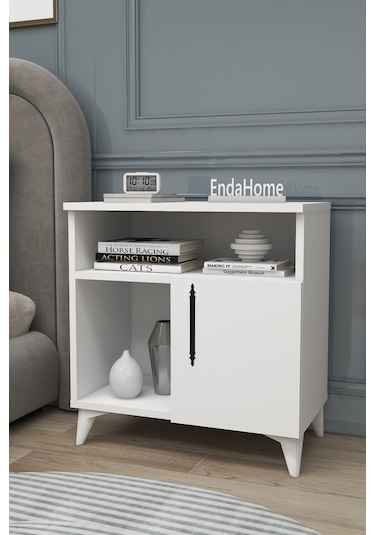 Melina Tek Kapaklı 2 Raflı Bölmeli Komodin & Şifonyer Yatak Odası Başucu Düzenleyici Komidin - Beyaz