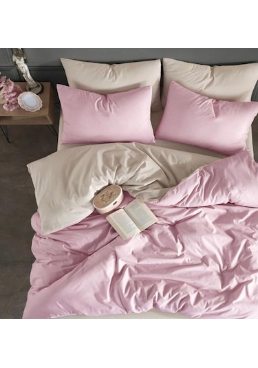 Plain Pembe Krem Ranforce Pamuklu Tek Kişilik Nevresim Takımı