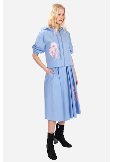 Kadın Çiçek Işlemeli Rahat Kesim Takım Frn6000 Mavi