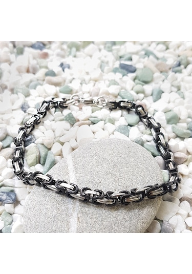 Chavin Kral Model 4 Mm. Gri-Siyah Çelik Erkek Bileklik Az68-4Sy Çelik