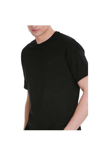 Hatemoğlu Siyah Regular Fit 100% Pamuk Bisiklet Yaka Oversize Tişört 1995328 SIYAH