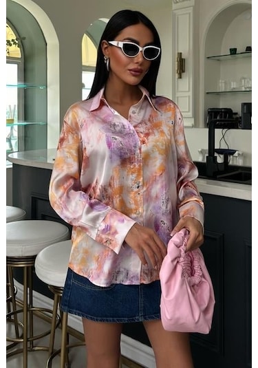 Batik Desenli Saten Gömlek 3409 Multi
