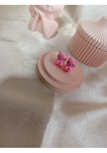 Pembe Peluş Kedili Küpe