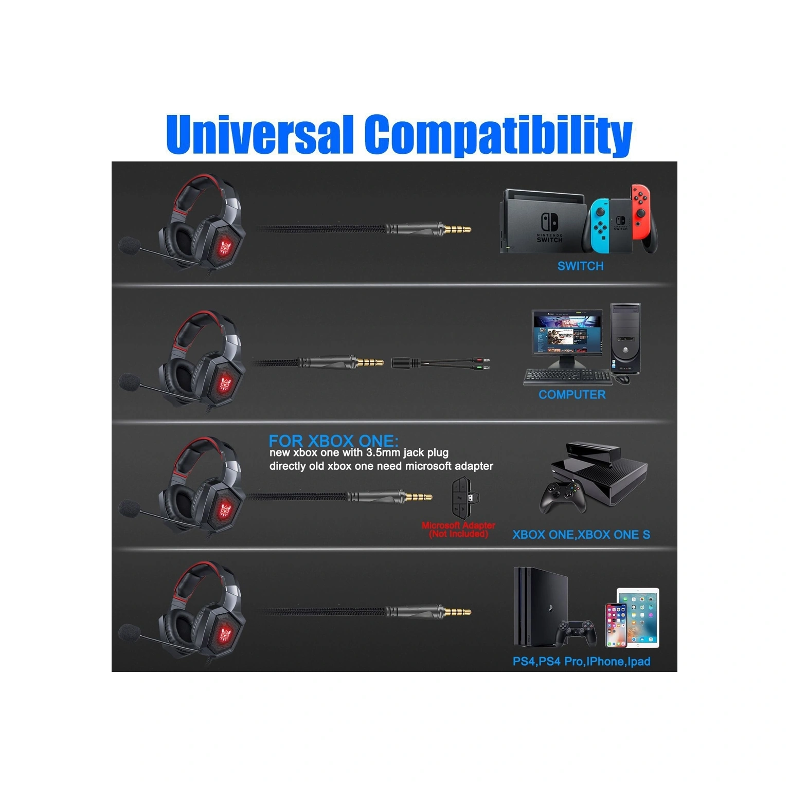 Sones Onıkuma K8 Kulak Üstü Bas Stereo Surround Oyuncu Kulaklığı Mikrofon Ve Led Işıklarla