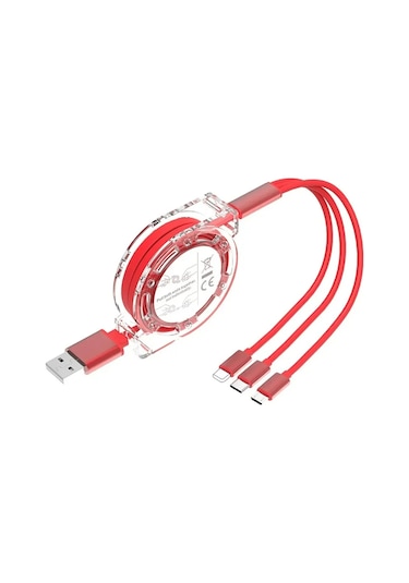 Maerknon3 İn 1 Geri Çekilebilir Usb Şarj Kablosu 1m İphone Uyumlu Android Tip C Xiaomi Huawei Samsungkırmızı 1m