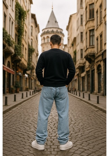 Baggy Buz Mavi Renk Rahat Kesim Erkek Jeans Pantolon-1794 Buz Mavisi