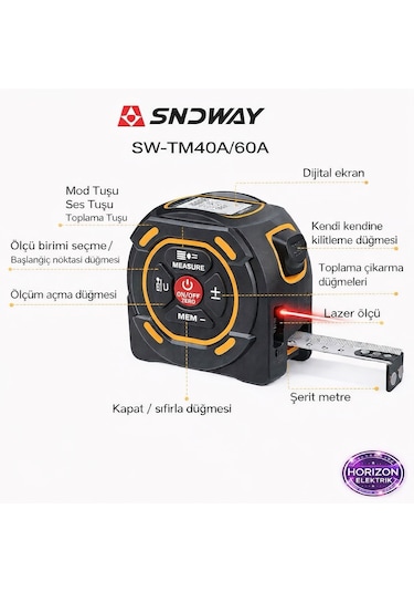 Sndway Sw-tm60a Lazer Mesafe Ölçerli Şerit Metre 5 Metre