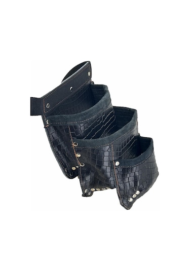 Hakiki Deri Kroko Cepli Tekniker Çivi Önlüğü Bel Çantası Siyah