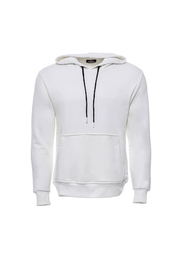 Wessi Kapşonlu Cepli Düz Krem Erkek Sweat Krem