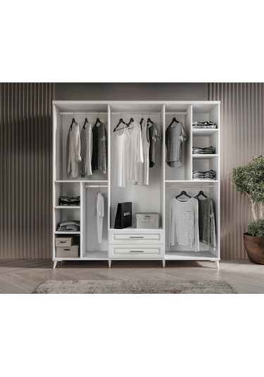 GuneyStore Gözde 6 Kapaklı Aynalı Komple MDF Beyaz Gardırop