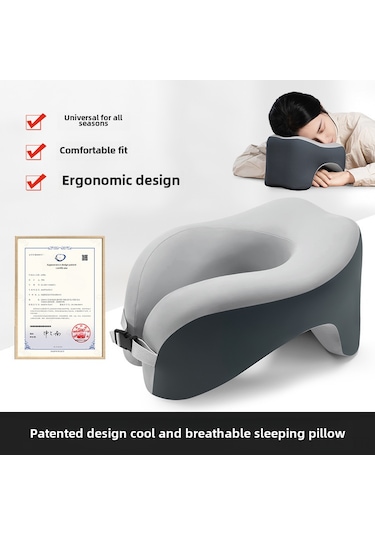 Yunboo Ofis Okul U Yastık Hafıza Köpüğü Boyun Desteği Yatma Öğrenci Kucağı Yastığı Gri 28x24x17cm Açık Gri