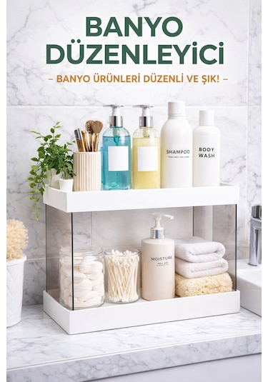 Banyo Mutfak Kozmetik Düzenleme Rafı Çok Amaçlı Organizer Beyaz